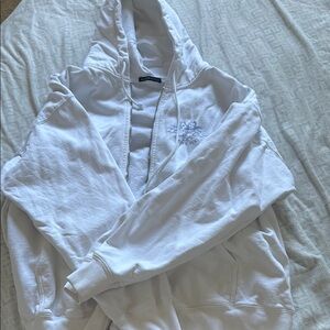 White Hooded zip up Sweatshirt